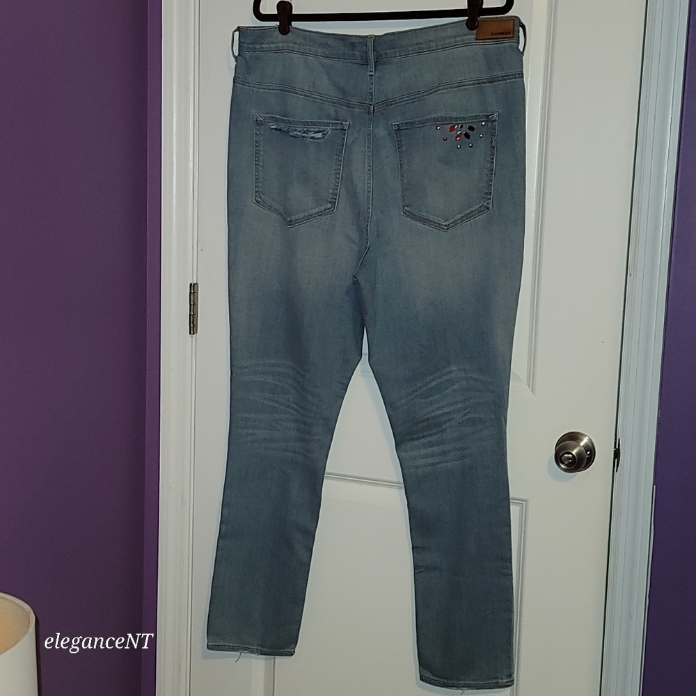 Express Light Blue wash Stretch Ankle legging Super High rise Jeans Sz: 18 L NWT - Picture 8 of 11